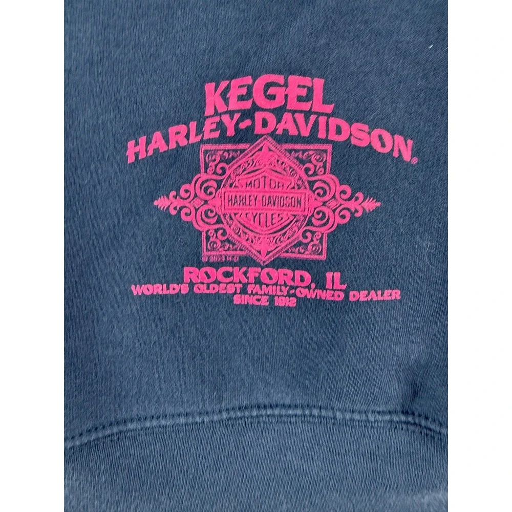 Harley-Davidson Hoodie Girls Medium Blue Pink Graphic Pullover Sweatshirt
